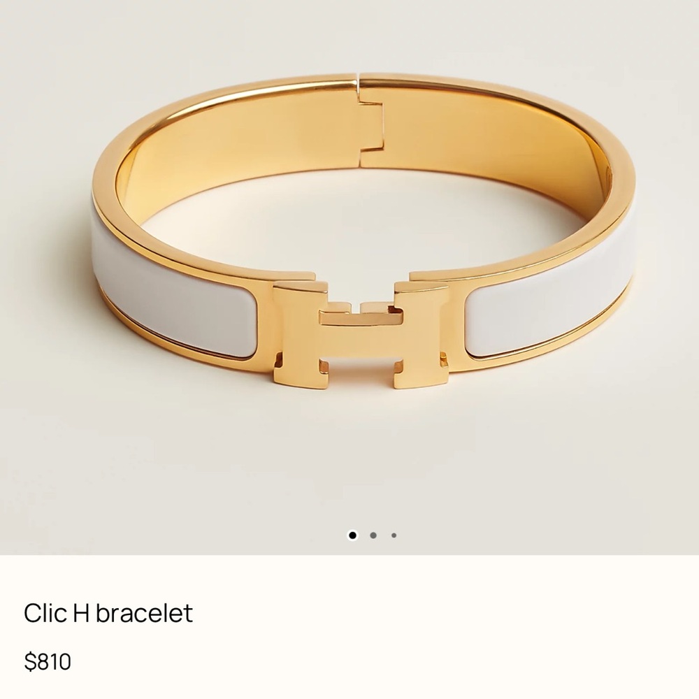 Hermes White and Gold Clic H Bracelet
